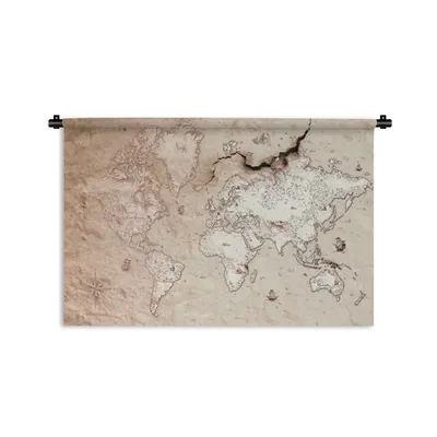 Produktbild von MuchoWow® Wandteppich Wandbehang Karte - Welt - Jahrgang 90x60 cm Tapisserie Dekoration Wandtuch - Wandskulpturen - Bildteppich
