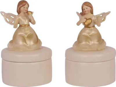Produktbild von Skulptur Figur 2 Engel auf Dose sitzend Porzellan