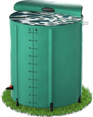 Produktbild von LARS360 200 Liter Faltbare Regentonne, Regenwassertonne, Regenwassertank, UV-stabil & witterungsbeständig, Mit Überlaufschutz & seitlicher Skala, Kompakt für Garten, Balkon, Camping, Grün