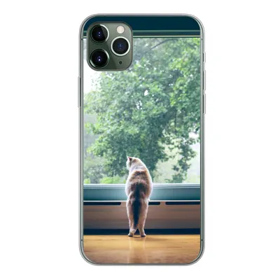 Produktbild von MuchoWow® Handyhülle Schutzhülle Hülle für iPhone 11 Pro Max Katze - Fenster - Pflanzen Silikon Softcase Handy Hülle - Schutz