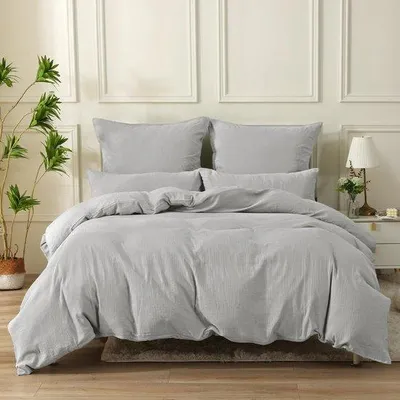 Zdjęcie produktu dla Zestaw pościeli bawełnianej Unyqoos® 220 x 240 cm, jasnoszary – 1 poszewka na kołdrę + 2 poszewki na poduszki 80 x 80 cm, miękka i oddychająca, przeznaczona dla łóżka dwuosobowego