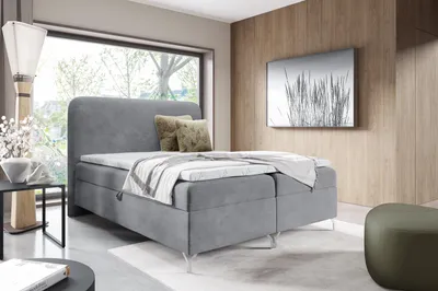 Produktbild von Boxspringbett mit Matratze 160x200 Rotos, Cordstoff - Doppelbett mit Topper, Bettkasten - Hellgrau
