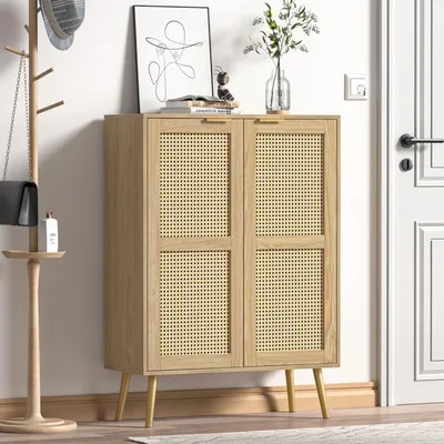 Rotan-Dressoir 2-türig, verstellbarer Boden, 80x34x112 cm