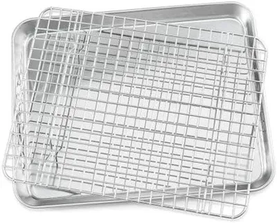 Obrázok produktu pre Pravý plech na pečenie z nehrdzavejúcej ocele, veľký, 31,6 x 24,5 x 2,5 cm, plech s odvodom tepla, vhodný do rúry, vhodný do umývačky riadu
