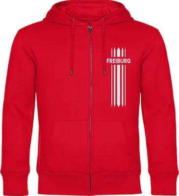 Produktbild von multifanshop Kapuzen Sweatshirt Jacke - Freiburg - Streifen, rot, Größe XL