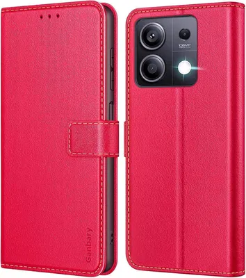 Produktbild von Xiaomi Redmi Note 13 5G Premium Leder Klapphülle mit Kartenschlitzen und Standfunktion, Rot