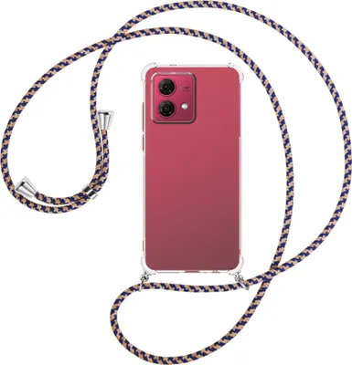 Produktbild von Handykette Backcover-Schutzhülle mit Band (Metall silberfarben) für Motorola Moto G84 5G (6.5'') - blau+beige