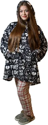 Produktbild von Decke mit Kapuze Hoodie-Fleece Oversize Kuschelig Schwarz 84x80 cm