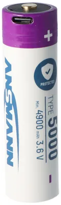 Zdjęcie produktu dla 76,2 x 21,4 mm Ansmann 21700 akumulator litowo-jonowy z gniazdem ładowania USB-C, 3,6 V 5000 mAh, z obwodem zabezpieczającym