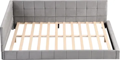 Produktbild von Flieks Polsterbett 140x200cm mit Lattenrost, Tagesbett Schlafsofa mit Verstellbarem Rückenlehne, Doppelbett Gästebett Daybett Jugendbett, Samt, Grau