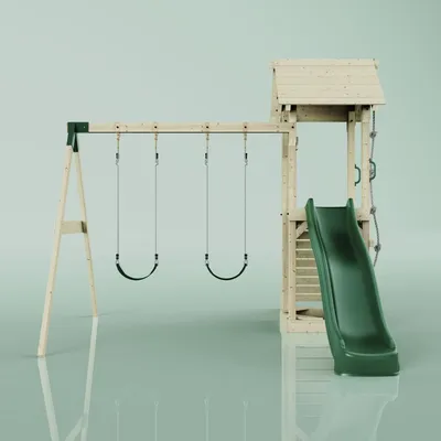 Produktbild von OutdoorToys Spielturm mit Wellenrutsche und Kinder-Schaukel, Outdoor Klettergerüst Garten, Ausführung: Kinderschaukel, Farbe: Smaragdgrün Kinderschaukel