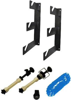 Produktbild von Walimex 3-fach Hintergrund Wandmontageset Schwarz Blau mit 2 Hintergrundhaken und Expan Set, für 3 Papierhintergründe, Wand und Deckenmontage, bis 6 kg belastbar