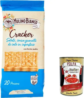 Produktbild von 6x Mulino Bianco Barilla Crackers Cracker non salati mit reduziertem Salzgehalt 500g herzhafter Snack kekse aus Italien + Italian gourmet polpa 400g