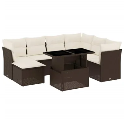 Produktbild von vidaXL 8-tlg. Garten-Sofagarnitur mit Kissen Braun Poly Rattan