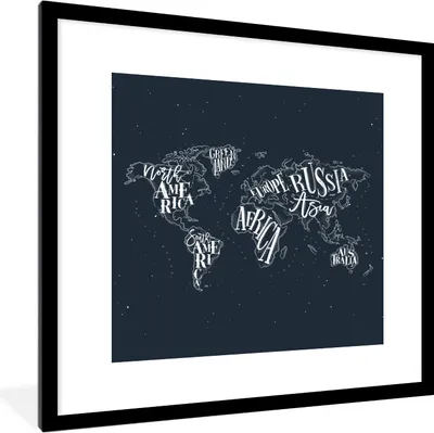 Produktbild von MuchoWow® MuchoWow® Gerahmtes Poster Weltkarte - Schwarz - Weiß - Sternenhimmel 40x40 cm - Poster mit zchwarzem Bilderrahmen - Poster - Plakat im Rahmen