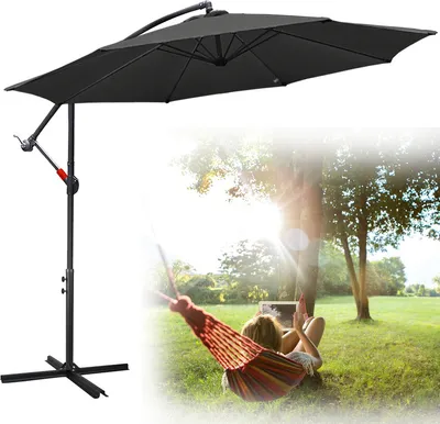 Produktbild von karpal 3m-3.5m Sonnenschirm Neigbar Ampelschirm Balkonschirm Marktschirm UV40+ Gartenschirm,Grau,3m