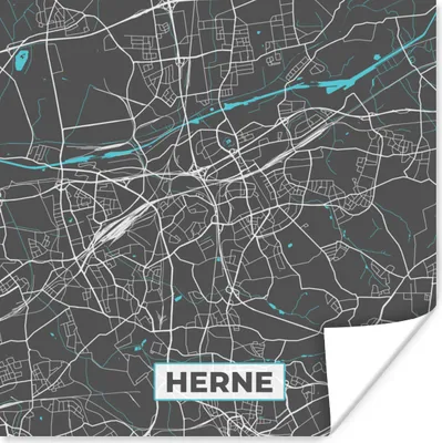 Produktbild von MuchoWow® Poster Deutschland - Blau - Herne - Stadtplan - Karte 75x75 cm - Wand Dekoration