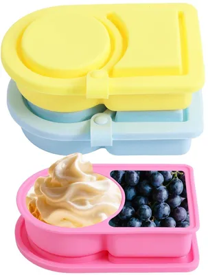 3Pcs Silikon-Snackbehälter mit Deckel, 2 Fächer, BPA-frei