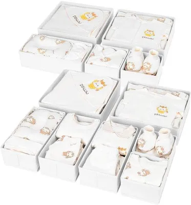 Obrázek produktu pro Ibenzoa® Sada 12 organizérů do zásuvek, skládacích, vyrobených z textilie s zesíleným kartonem, úsporná varianta – rozměry: 4 kusy o rozměrech 30×30×9 cm / 4 kusy o rozměrech 30×15×9 cm / 4 kusy o rozměrech 15×15×9 cm