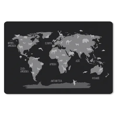 Produktbild von MuchoWow® Schreibtischunterlage Weltkarte mit Tieren - schwarz und weiß 60x40 cm - XXL Mauspad - Großes Mauspad