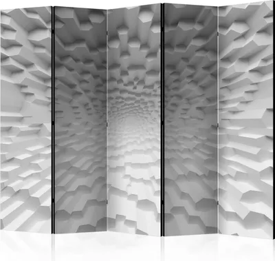 Produktbild von Akusticher Raumteiler 3D Effekt Abstrakt Foto Paravent 225x172 cm beidseitig auf Vlies-Leinwand bedruckt Akustikschaum Trennwand Spanische Wand Sichtschutz Home Office Tunnel weiß a-B-0037-z-c