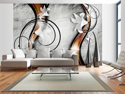 Produktbild von Vlies Fototapete Blumen Lilien 350x256 cm Tapeten Wandtapete XXL Betonoptik Abstrakt Ornament grau braun a-A-0037-a-b
