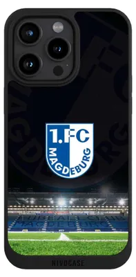 Produktbild von NIVOCASE Handyhülle für Apple iPhone 15 Pro Max  Hülle NIVOpure Case Schwarz Stadion 1. FC Magdeburg 1. FCM