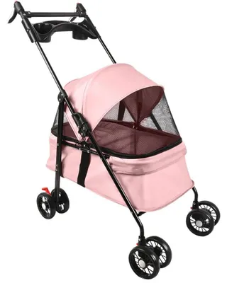 Produktbild von Hunde- und Katzenbuggy - 2-in-1 klappbarer Tierwagen - Abnehmbare Wanne - Für Haustiere bis 10 kg - Stahlrahmen 50x70x95 cm - Rosa