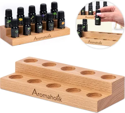 Produktbild von Ätherisches Öl-Ständer 10x10ml Holz-Organizer | Präsentationsständer