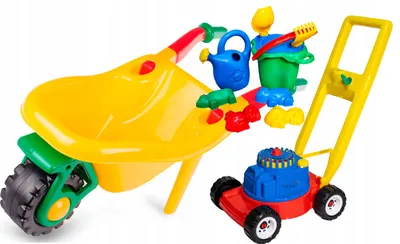 Produktbild von Hemar Gelbe Schubkarre Sandspielzeug Set Rasenmäher 9 Teile