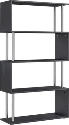 Produktbild von HOMCOM S-förmiges Bücherregal, 4-stöckiges Bücherregal, Möbelregal für Wohnzimmer, Büro, Arbeitszimmer, 80 x 30 x 145 cm, Schwarz
