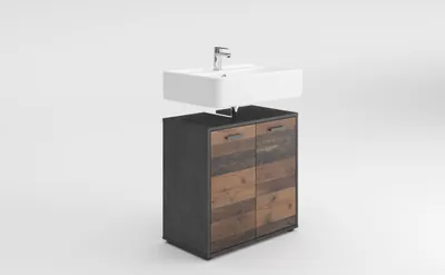 Produktbild von FMD furniture Waschbeckenunterschrank Badschrank 60 x 59 x 33 cm Matera / Old Style dunkel mit Doppeltüren und verstellbaren Böden