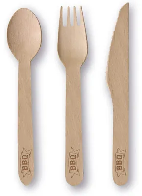 Produktbild von Amscan 9903256 - Holz-Besteck - BBQ Party (24 Teile) Messer Gabel Löffel Besteck Camping grillen