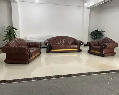 Immagine prodotto di Set di divani marrone Divano Chesterfield in pelle Gruppo divano 3+2+1 mobili