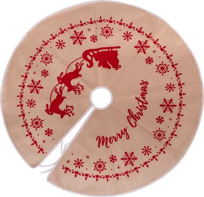 Obrázek produktu pro LOLAhome Tree Stand Cover de Christmas Red Print de Juta de Fabric de Juta de 100 cm