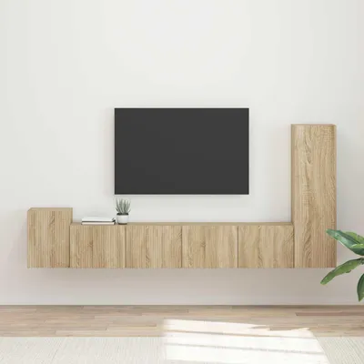 Image de Meuble TV exclusif - Ensemble de 3 meubles TV en bois imitation chêne Sonoma