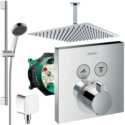 Produktbild von Hansgrohe und Jowi Unterputz Duschsystem ShowerSelect Thermostat Duscharmatur, mit 650mm Brausestange, Regendusche, Deckenanschluss