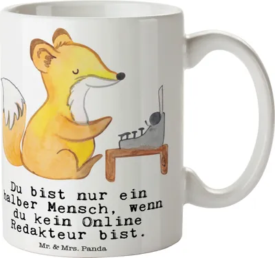 Produktbild von Mr. & Mrs. Panda Keramiktasse Online Redakteur Herz - Weiß - Geschenk, Kaffeetasse, Tasse mit Spruch, Teetasse, Becher, Kaffeebecher