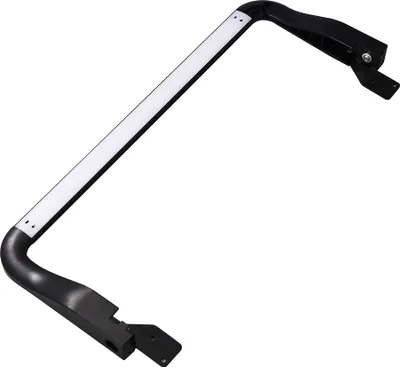 A product shot of a black LED light bar with a white light strip, mounted on a white background.