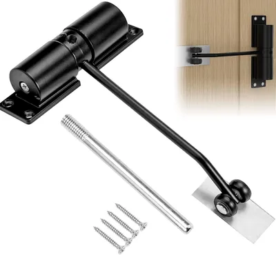 Produktbild von Geräuschloser automatischer Türschließer, kein Bohren erforderlich, für Türen bis 30 kg, verstellbarer Federtürschließer mit Verstellstange, Montageplatte und Schrauben, einfache Installation, für Zuhause und Büro