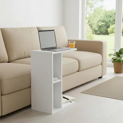 Produktbild von Carenza Home Beistelltisch Weiß mit Ablage 44x29x64cm Sofatisch Laptoptisch Nachttisch Wohnzimmer Schlafzimmer