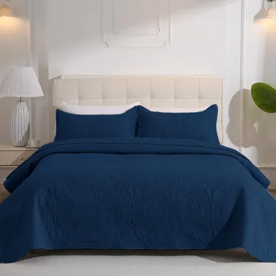 Productafbeelding van Omgoods - Bedsprei 200 x 220 cm met 2 Kussenslopen Blauw