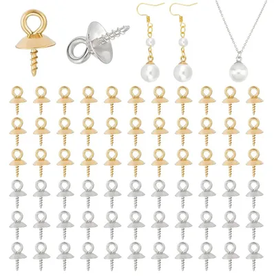 Image de Pince-perles en acier inoxydable - Avec tige à œillet pour perles semi-percées - Pour la fabrication de bijoux - 80 pièces, dimensions 10,5 x 6 mm, en 2 couleurs
