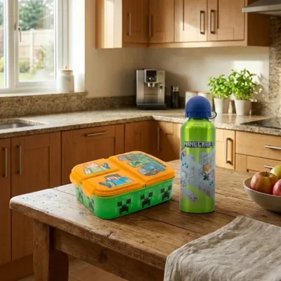 Produktbild von Minecraft Kinder 2 tlg Set 3 Kammern Brotdose XL Alu-Trinkflasche 530 ml