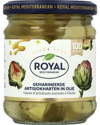 Obrázek produktu pro Royal Gemarineerde Artisjokharten v oleji, 190 g - Jemná marinovaná artyčoková srdíčka