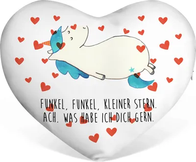 Produktbild von Mr. & Mrs. Panda Herz Kissen Einhorn Schnuller - Weiß - Geschenk, Geburtstag, Liebe, Säugling, dekoartikel, Baby, Kuschelkissen, Sofakissen, Mama, Dekokissen, Mutter