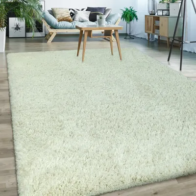 Immagine prodotto di Tappeto riciclato a pelo lungo, morbido e moderno, stile shaggy flokati, tinta unita color crema, dimensioni 120x170 cm