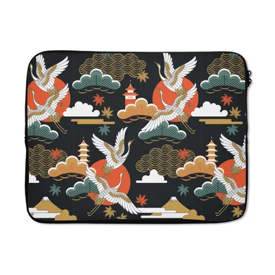 Produktbild von MuchoWow® Laptop Hülle 15 Zoll Kranich - Wolken - Japan - Muster Laptoptasche - Laptoptasche - Sleeve - Rundum-Schutz