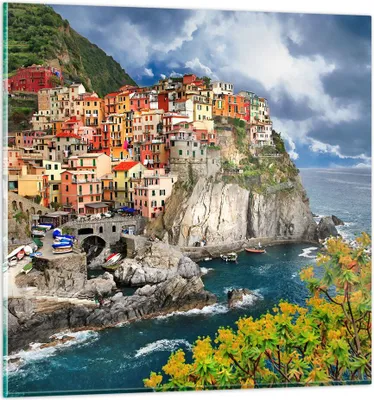 Produktbild von Bilder auf glas - Italien küste felsen landschaft - 30x30cm - Glasbilder - Wandbilder - Kunstdruck - zum Aufhängen bereit - Wanddekoration aus Glas - Glas Bilder - Wandbild auf Glas - GAC30x30-2710