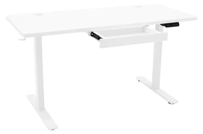 Produktbild von Stehpult, elektrisch höhenverstellbar - 140x60 cm - Weiß - Mit Schublade und USB-Anschlüssen - Moderner Computertisch